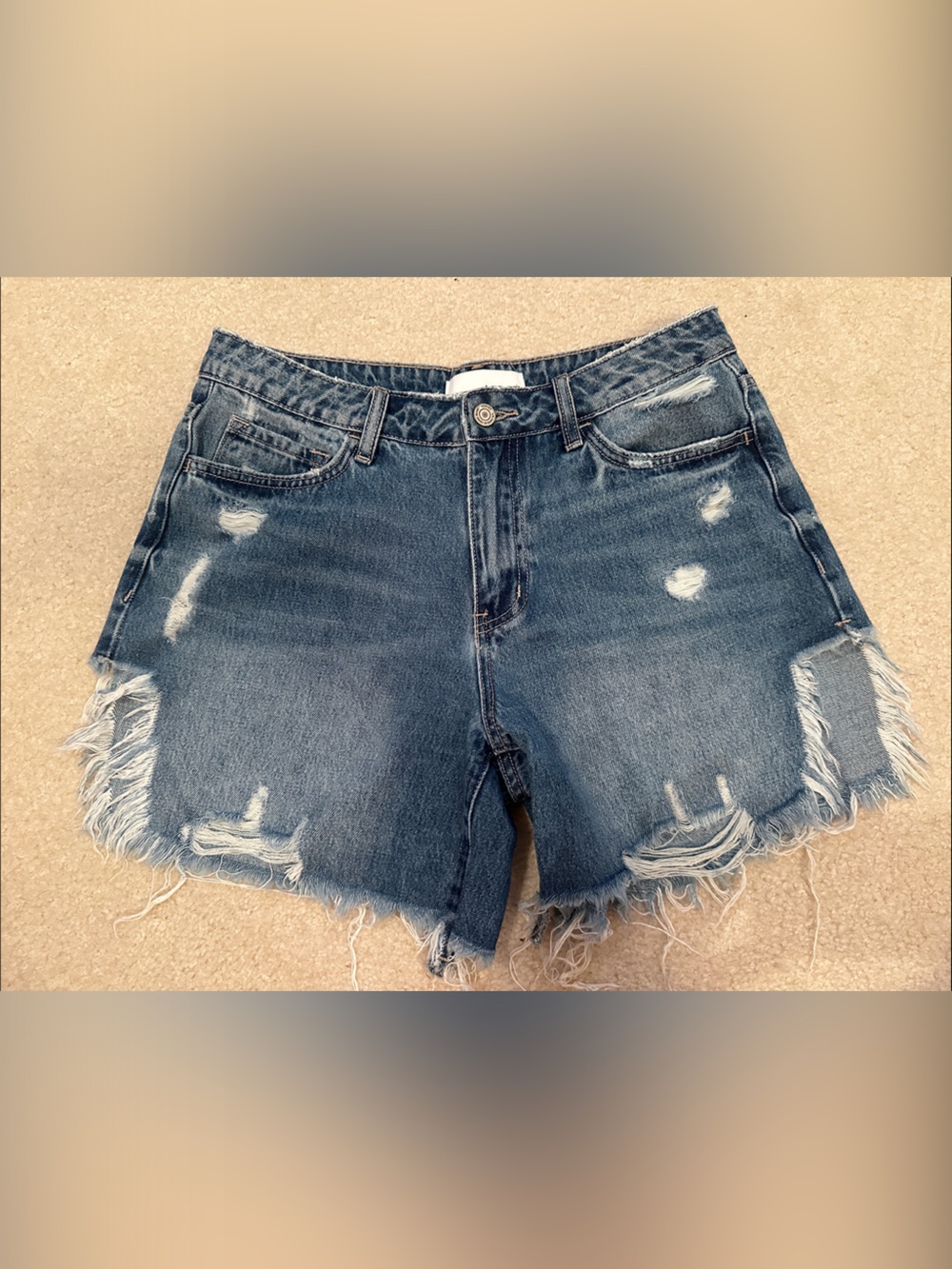 Frayed Distressed Denim Shorts - Blue